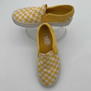Vans Yellow White Checkerboard Pattern‎ Slip On Canvas Rubber Shoes US Women 6